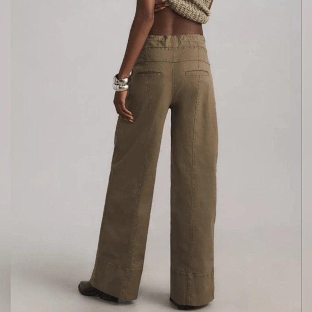 Anthropologie Maeve Utility Wide Leg Trousers Pants Green M - Picture 2 of 12